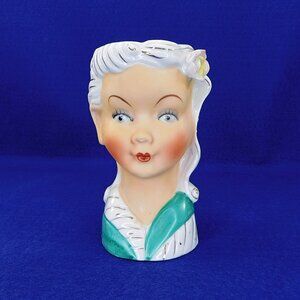 Vintage Enesco Lady Head Vase Mid Century Open Eyes 1950's
